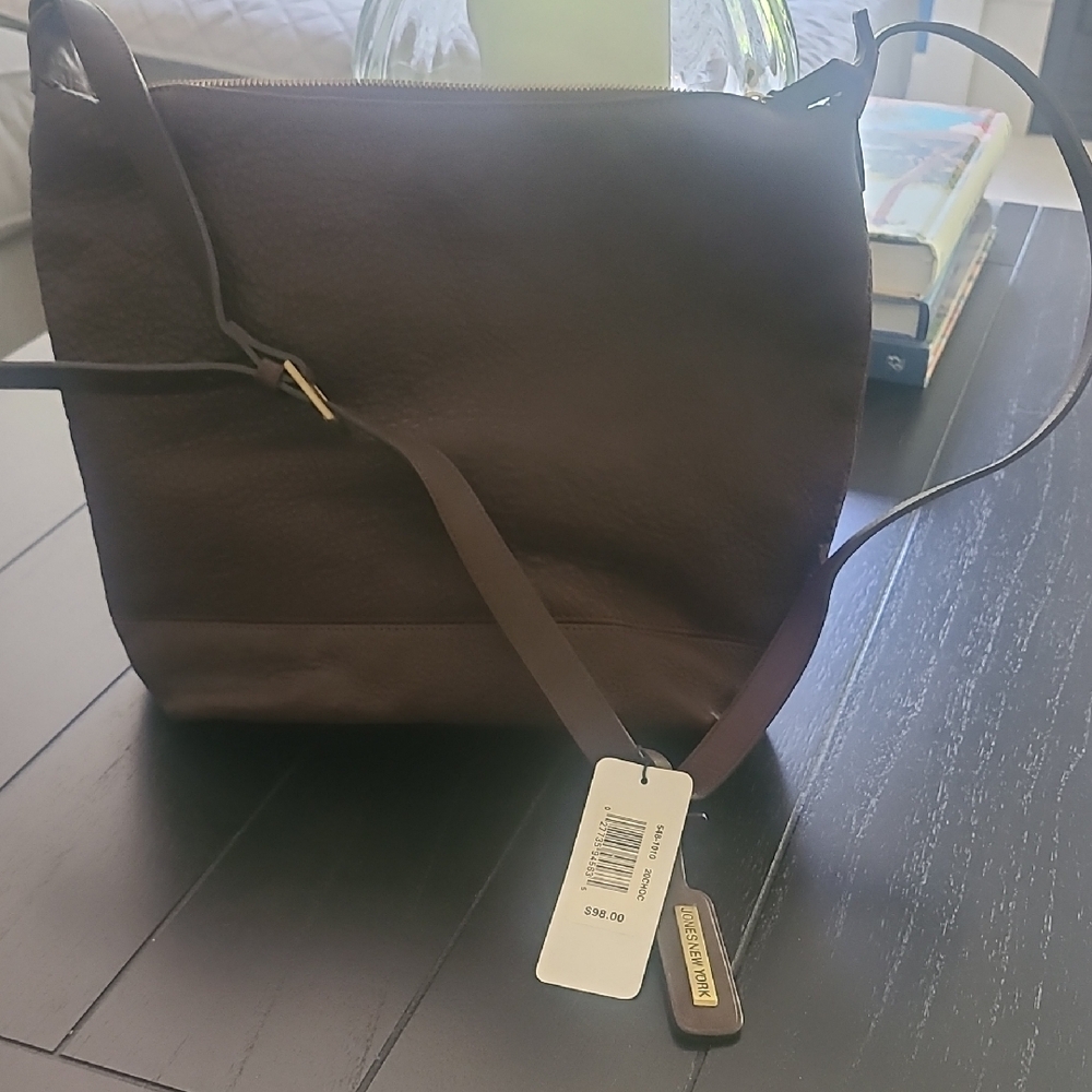 Jones New York Dark Brown Leather Shoulder Bag